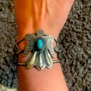 Genuine turquoise and silver cuff